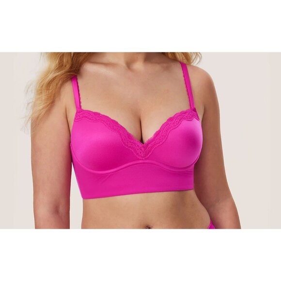 Dobreva Soft Wireless Push Up Bra F020 Glitter Pink Padded Plunge Women's 40B - Picture 1 of 9